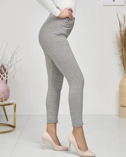 Royalfashion Żółto- czarne ocieplane damskie tregginsy w kratkę