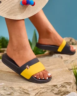 Royalfashion Żółto-czarne damskie gumowe klapki Lierigs