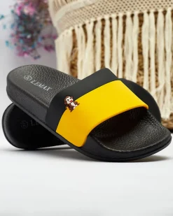 Royalfashion Żółto-czarne damskie gumowe klapki Lierigs