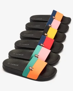 Royalfashion Żółto-czarne damskie gumowe klapki Lierigs