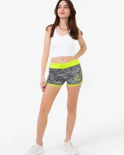 Royalfashion Żółto-czarne neonowe damskie sportowe krótkie spodenki