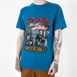 Royalfashion Turkusowy bawełniany męski t-shirt z kolorowym nadrukiem