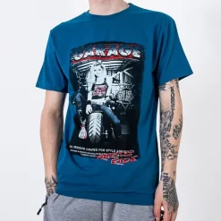 Royalfashion Turkusowy bawełniany t-shirt męski zdobiony printem i napisem