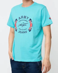 Royalfashion Turkusowy męski t-shirt z nadrukiem