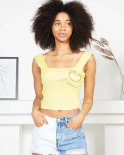 Royalfashion Żółty damski crop top na ramiączkach