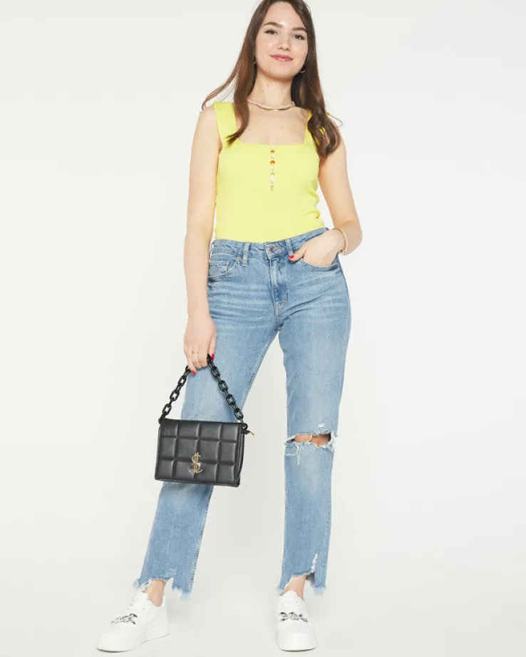 Royalfashion Żółty damski top z cyrkoniami a'la guziki