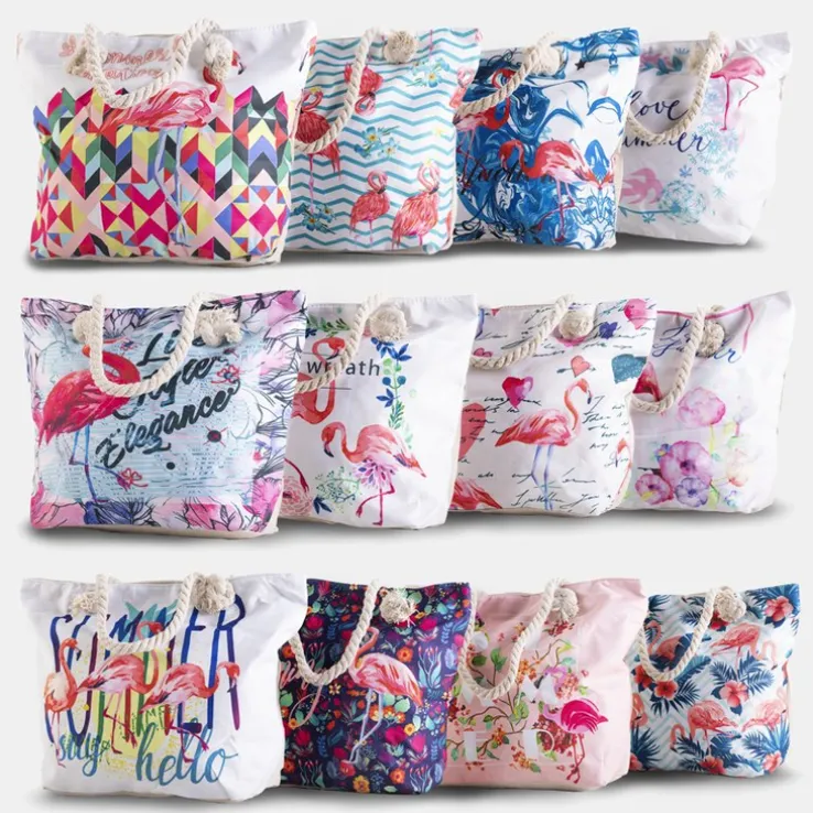 Royalfashion Wielokolorowa plażowa torba z flamingami