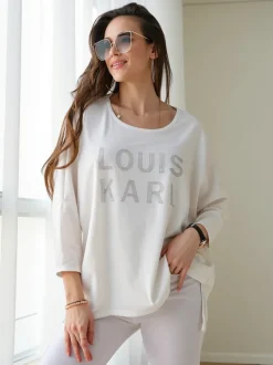 Royalfashion Wiskozowa damska bluzka z napisami z cyrkonii