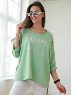 Royalfashion Wiskozowa damska bluzka z napisami z cyrkonii