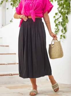 Royalfashion Wiskozowa Damska spódnica midi letnia i zwiewna z dwoma kieszeniami