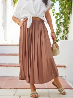 Royalfashion Wiskozowa Damska spódnica midi letnia i zwiewna z dwoma kieszeniami