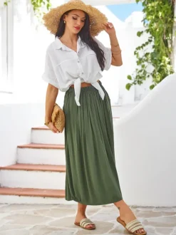 Royalfashion Wiskozowa Damska spódnica midi letnia i zwiewna z dwoma kieszeniami