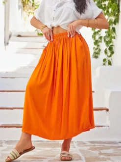 Royalfashion Wiskozowa Damska spódnica midi letnia i zwiewna z dwoma kieszeniami