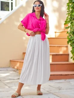 Royalfashion Wiskozowa Damska spódnica midi letnia i zwiewna z dwoma kieszeniami