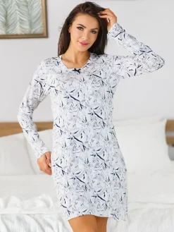 Royalfashion Wiskozowa nocna koszula damska z printem
