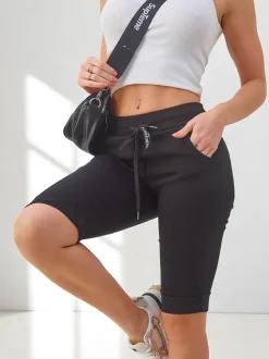 Royalfashion Wiskozowe materiałowe krótkie spodenki damskie do kolana