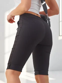 Royalfashion Wiskozowe materiałowe krótkie spodenki damskie do kolana