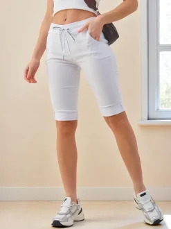 Royalfashion Wiskozowe materiałowe krótkie spodenki damskie do kolana