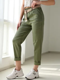 Royalfashion Wiskozowe proste spodnie damskie z paskiem