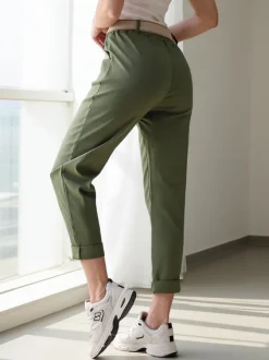 Royalfashion Wiskozowe proste spodnie damskie z paskiem