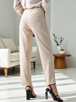 Royalfashion Wiskozowe proste spodnie damskie z kwiatem