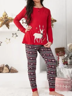 Royalfashion Świąteczna bawełniana dziecięca piżama z reniferem polarnymi