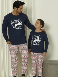 Royalfashion Świąteczna bawełniana męska piżama 2- częściowa Merry Christmas