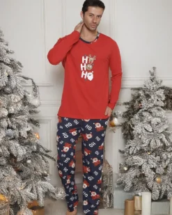 Royalfashion Świąteczna bawełniana męska piżama 2- częściowa HO HO HO