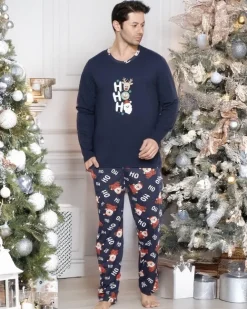 Royalfashion Świąteczna bawełniana męska piżama 2- częściowa HO HO HO