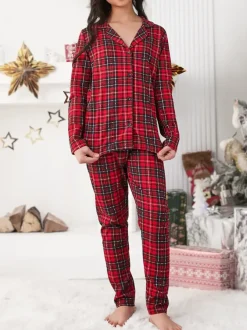 Royalfashion Świąteczna dziecięca piżama bawełniana w kratkę