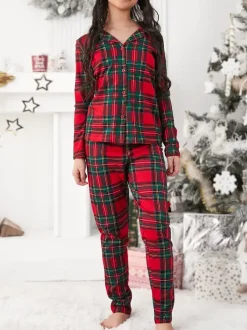 Royalfashion Świąteczna dziecięca piżama bawełniana w kratkę