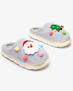 Royalfashion Świąteczne damskie kapcie w kolorze szarym Fertemse