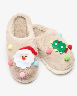 Royalfashion Świąteczne damskie kapcie w kolorze jasnobrązowym Fertemse