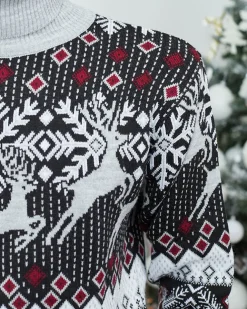 Royalfashion Świąteczny męski sweter z golfem w kolorze szarym