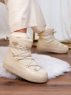 Royalfashion Wsuwane botki a'la śniegowce damskie w kolorze beżowym Vevnose