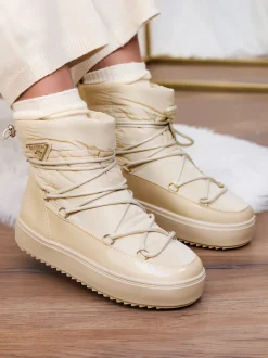 Royalfashion Wsuwane botki a'la śniegowce damskie w kolorze beżowym Vevnose