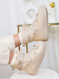 Royalfashion Wsuwane botki a'la śniegowce damskie w kolorze beżowym Vevnose