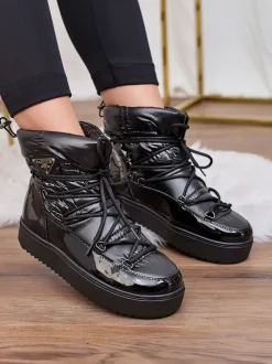 Royalfashion Wsuwane botki a'la śniegowce damskie w kolorze czarnym Vevnose