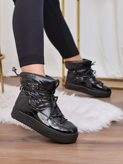 Royalfashion Wsuwane botki a'la śniegowce damskie w kolorze czarnym Vevnose