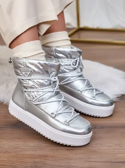 Royalfashion Wsuwane botki a'la śniegowce damskie w kolorze srebrnym Vevnose