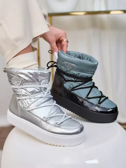 Royalfashion Wsuwane botki a'la śniegowce damskie w kolorze srebrnym Vevnose