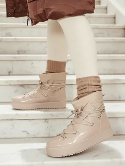 Royalfashion Wsuwane botki a'la śniegowce damskie w kolorze jasnobrązowym Vevnose