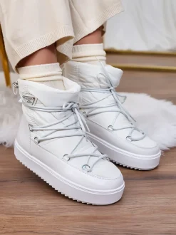 Royalfashion Wsuwane botki a'la śniegowce damskie w kolorze białym Vevnose