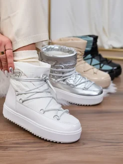 Royalfashion Wsuwane botki a'la śniegowce damskie w kolorze białym Vevnose