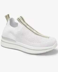 Royalfashion Wsuwane buty sportowe damskie z napisami w kolorze białym Cerppa