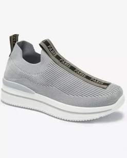Royalfashion Wsuwane buty sportowe damskie z napisami w kolorze szarym Cerppa