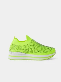 Royalfashion Wsuwane damskie materiałowe buty sportowe z cyrkoniami Adeq