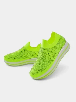 Royalfashion Wsuwane damskie materiałowe buty sportowe z cyrkoniami Adeq