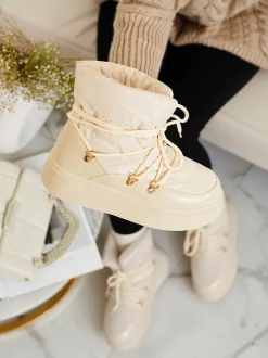 Royalfashion Wsuwane śniegowce damskie w kremowym kolorze Dabenda