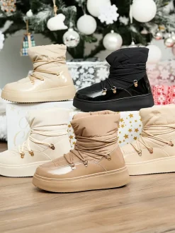 Royalfashion Wsuwane śniegowce damskie w kremowym kolorze Dabenda